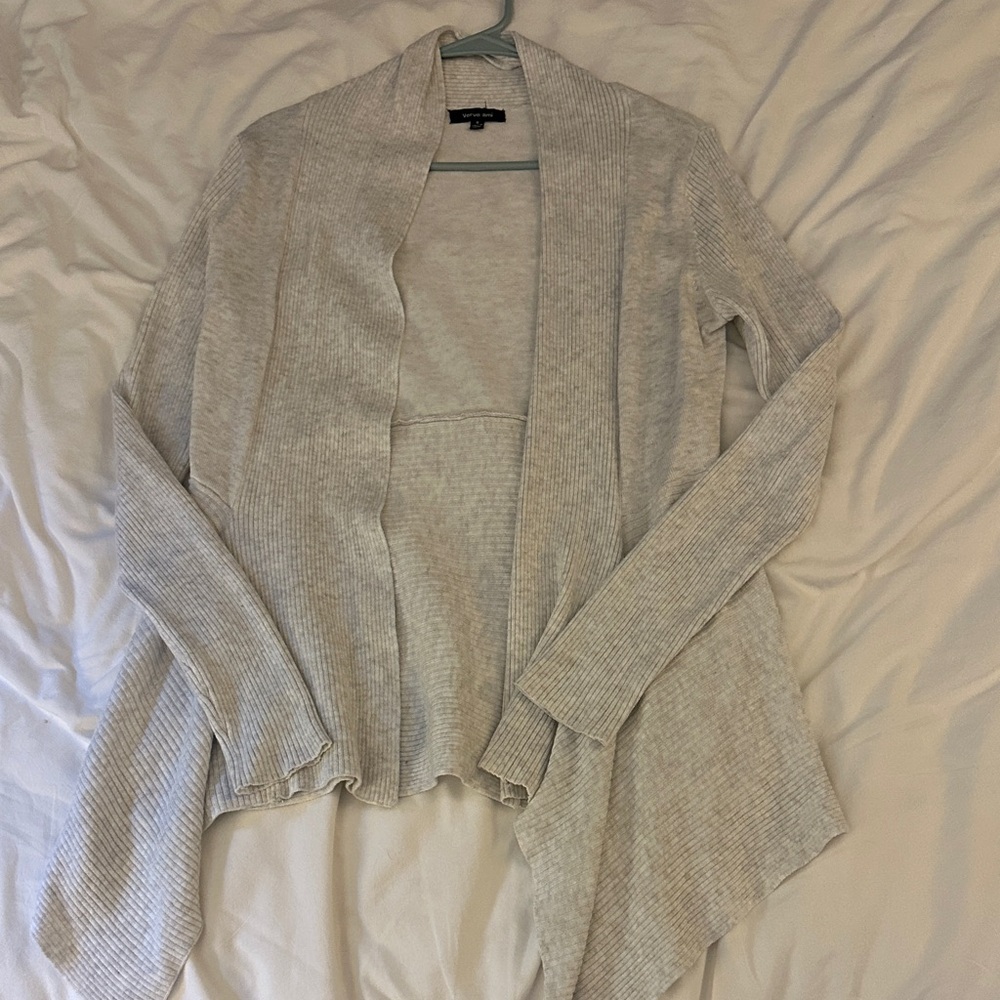 Verve Ami Light Gray Open-Front Ribbed Cardigan
